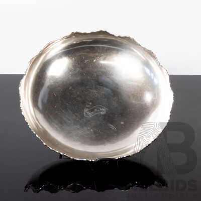 Antique English Sterling Silver Footed Dish with Wavey Rim and Engraved Date to Center, Birmingham 1908