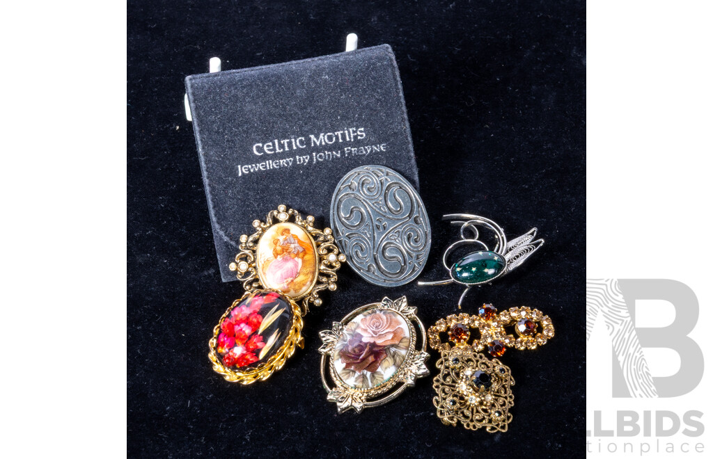 Vintage (7) Brooch Collection Including Celtic Motifs Pewter Brooch