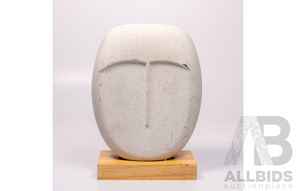 Retro Sculptural Composite Head on Wooden Base
