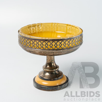 Antique Art Deco Australian Made Lewbury Silver Plate Comport with Bakelite Base and Yellow Glass Liner