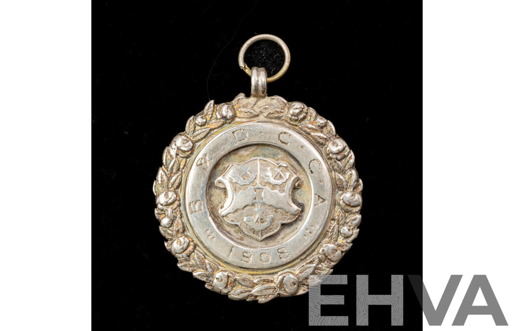 Antique Sterling Silver Wreath Medal Pendant, Birmingham 1907, 30mm, 11.65 Grams