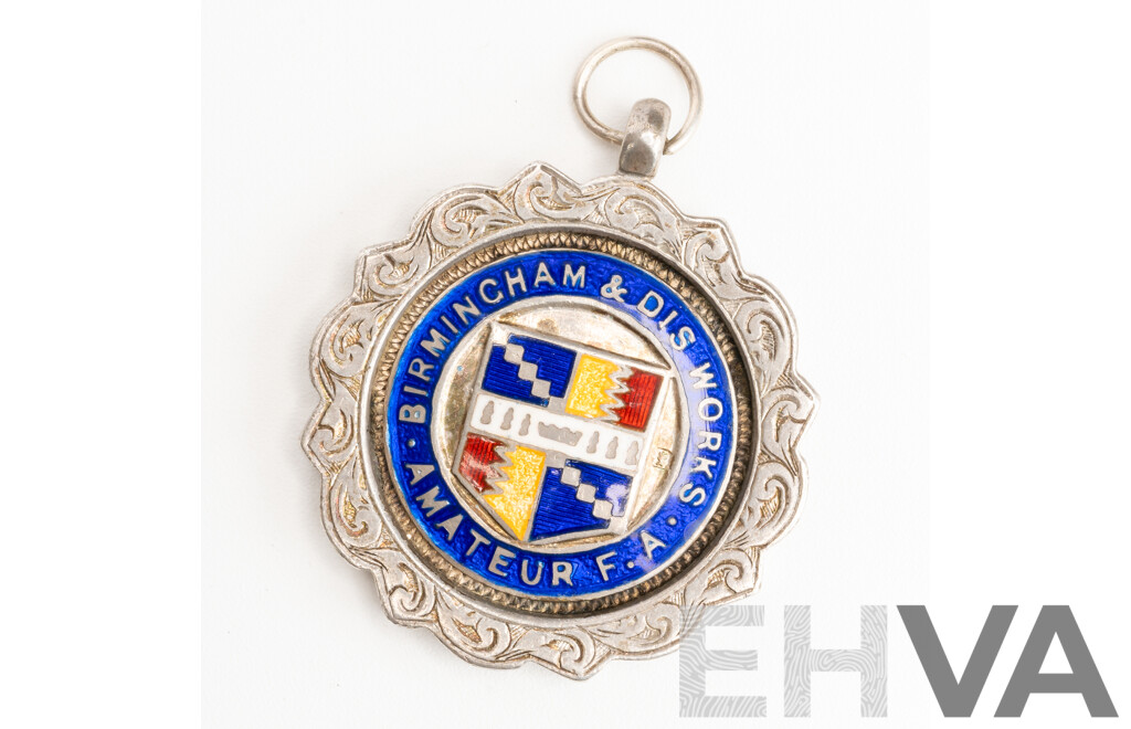 Antique Sterling Silver Enamel Birmingham & DIS Works Amateur F.A Medallion/pendant, Birmingham 1923, 16.93 Grams