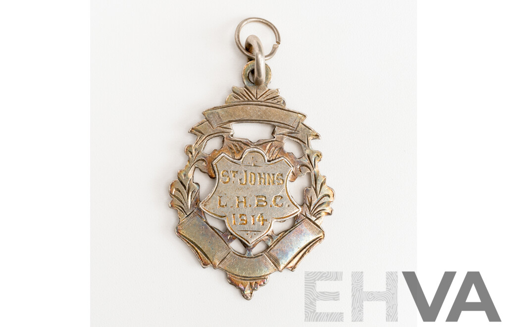 Antique Sterling Silver Medal Pendant, St Johns L.H.B.C. 1914 , 38mm, 7.21 Grams
