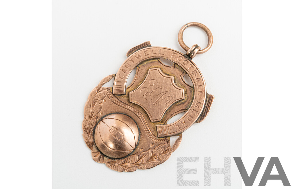 Antique 9ct Cantwell Football Medal Pendant, 1912 Season, 38mm, 5.90 Grams