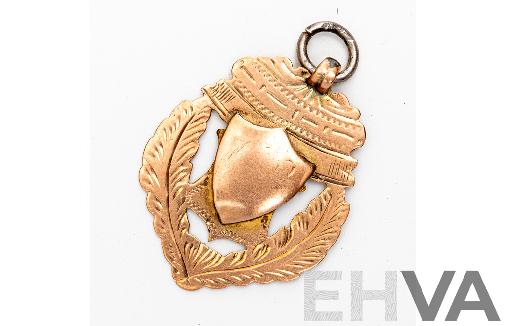 Antique 9ct Winners Medal Pendant with Cartouche, Dated 15-6-(19)14, 30mm, 2.83 Grams