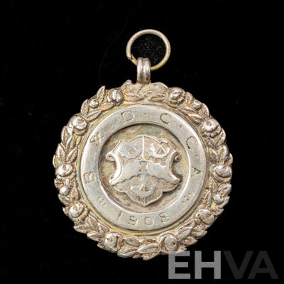 Antique Sterling Silver Wreath Medal Pendant, Birmingham 1907, 30mm, 11.65 Grams