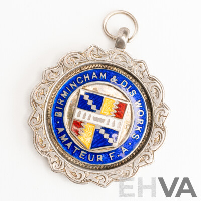 Antique Sterling Silver Enamel Birmingham & DIS Works Amateur F.A Medallion/pendant, Birmingham 1923, 16.93 Grams