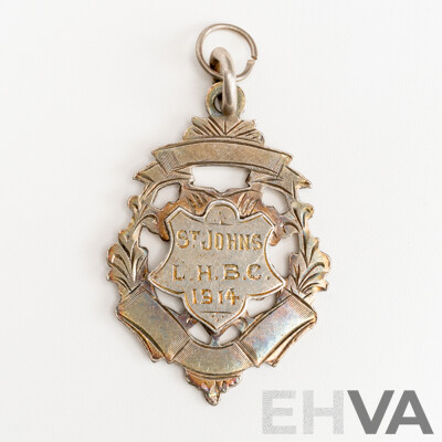 Antique Sterling Silver Medal Pendant, St Johns L.H.B.C. 1914 , 38mm, 7.21 Grams
