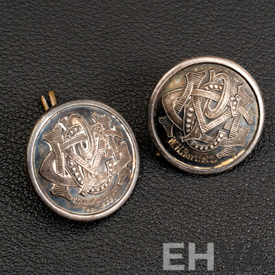 Antique Sterling Silver W.H Bartlett 1922 Embossed (2) Buttons, 11.38 Grams