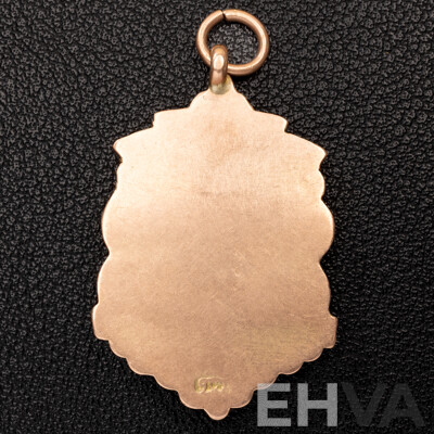 Antique 9ct Rose Gold Fob Sheild Medallion Pendant, 40mm, 4.27 Grams