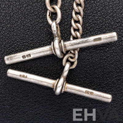 Antique Sterling Silver (2) Fob Chains, Both Birmingham 1908, with Other Silver, 53.10 Grams