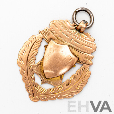 Antique 9ct Winners Medal Pendant with Cartouche, Dated 15-6-(19)14, 30mm, 2.83 Grams