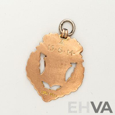 Antique 9ct Winners Medal Pendant with Cartouche, Dated 15-6-(19)14, 30mm, 2.83 Grams