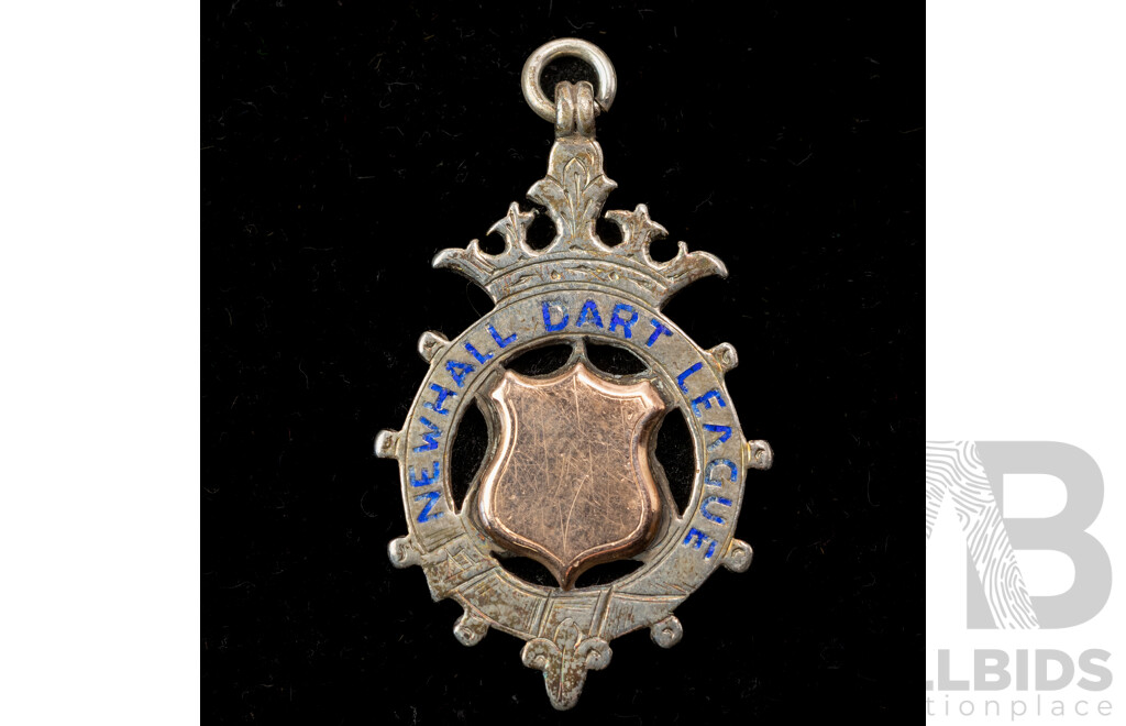 Antique Sterling Silver & Rose Medallion Pendant 'Newhall Dart League', 40mm, 10.48 Grams