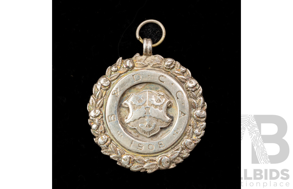 Antique Sterling Silver Wreath Medal Pendant, Birmingham 1907, 30mm, 11.65 Grams