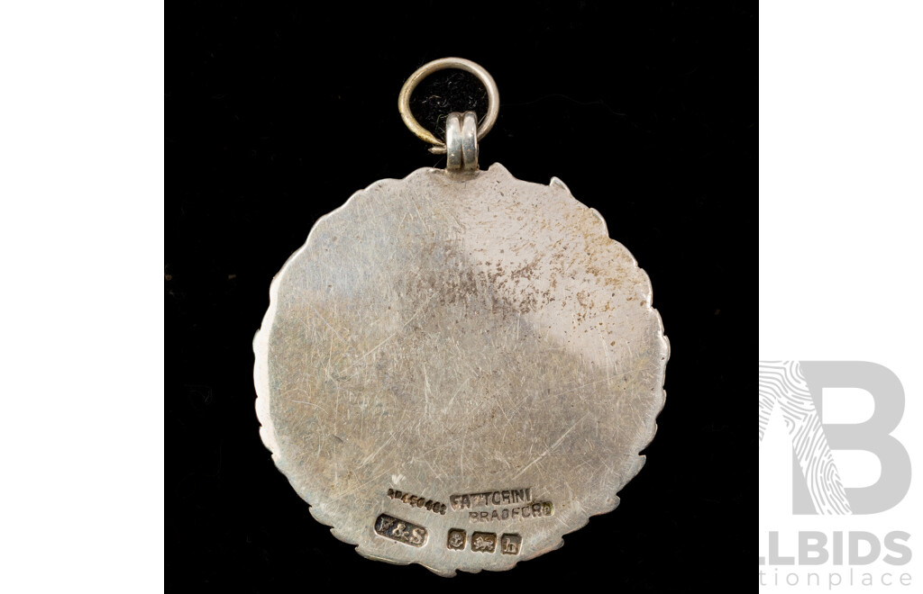 Antique Sterling Silver Wreath Medal Pendant, Birmingham 1907, 30mm, 11.65 Grams