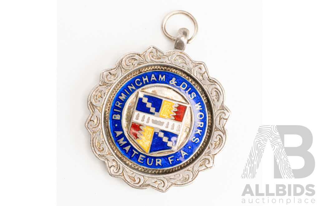 Antique Sterling Silver Enamel Birmingham & DIS Works Amateur F.A Medallion/pendant, Birmingham 1923, 16.93 Grams