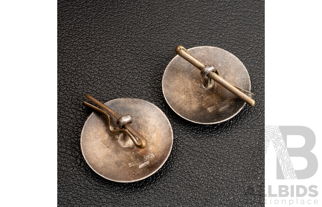 Antique Sterling Silver W.H Bartlett 1922 Embossed (2) Buttons, 11.38 Grams