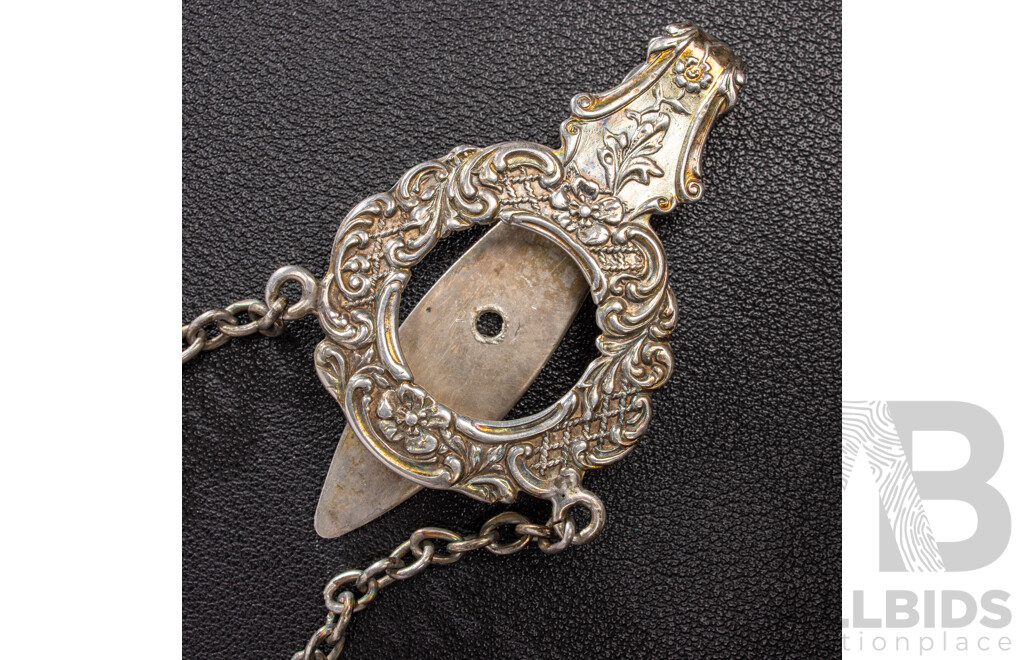 Antique Sterling Silver Twin Chain Chatelaine with Vesta Box & Powder Compact, Birmingham 1899, 65.0 Grams