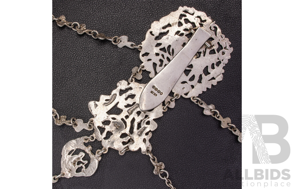 Antique Sterling Silver Chatelaine with Cherub Motifs and (5) Sterling Silver Attachments, Letter of Provenance, 173.0 Grams C.1849-1888