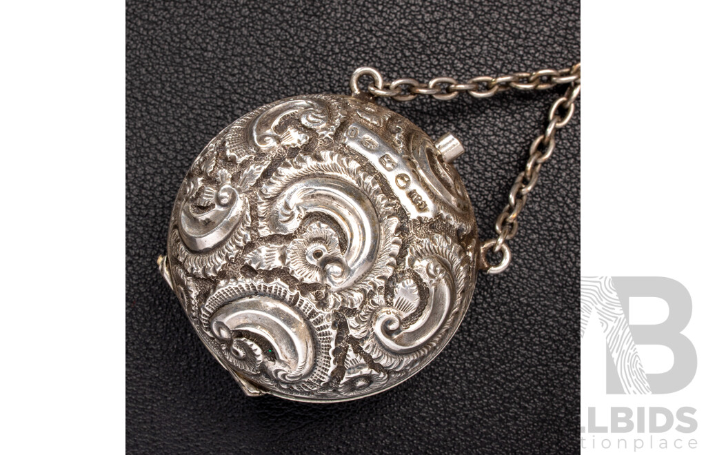 Antique Sterling Silver Chatelaine with Cherub Motifs and (5) Sterling Silver Attachments, Letter of Provenance, 173.0 Grams C.1849-1888