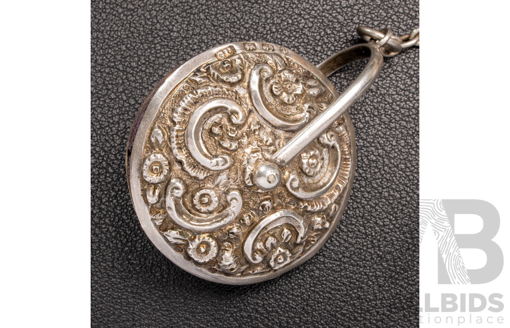 Antique Sterling Silver Chatelaine with Cherub Motifs and (5) Sterling Silver Attachments, Letter of Provenance, 173.0 Grams C.1849-1888