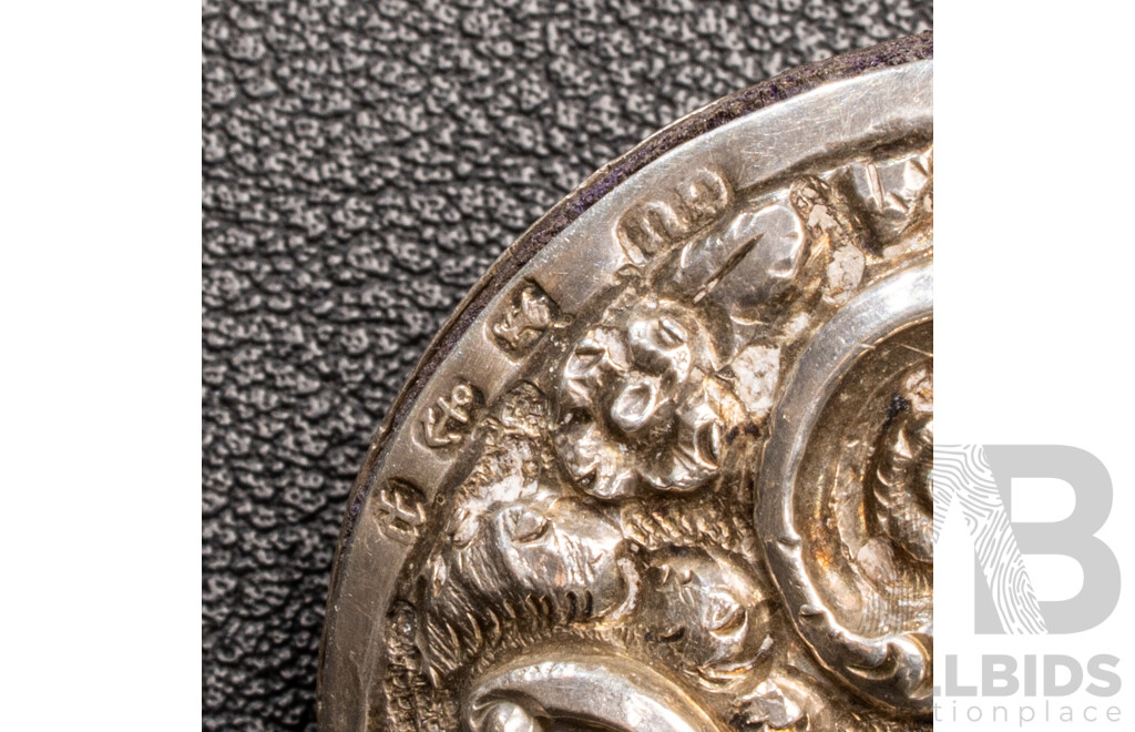 Antique Sterling Silver Chatelaine with Cherub Motifs and (5) Sterling Silver Attachments, Letter of Provenance, 173.0 Grams C.1849-1888