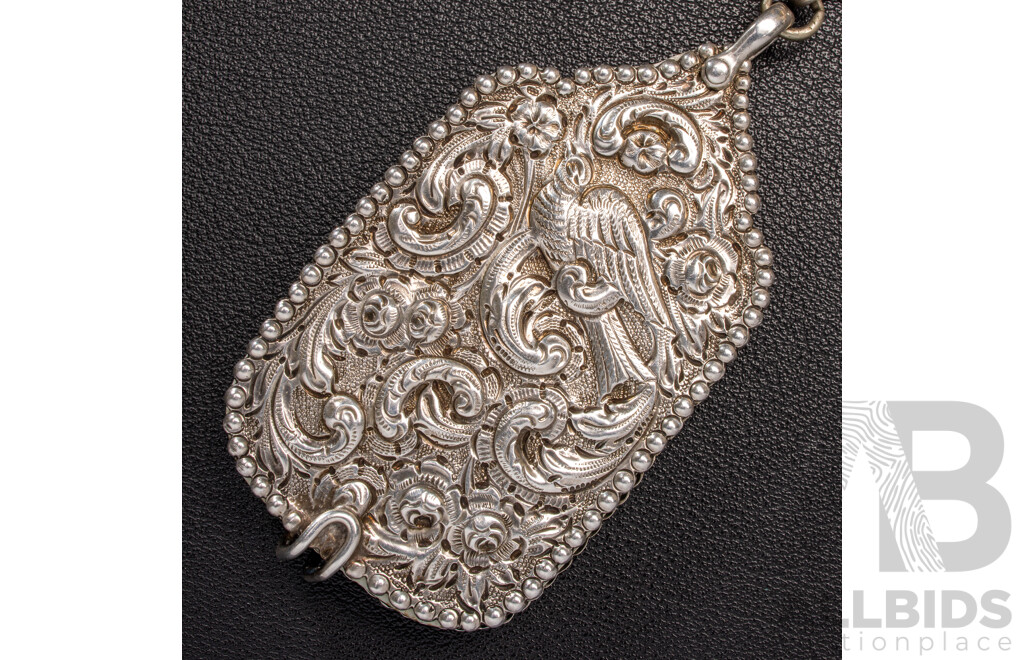 Antique Sterling Silver Chatelaine with Cherub Motifs and (5) Sterling Silver Attachments, Letter of Provenance, 173.0 Grams C.1849-1888