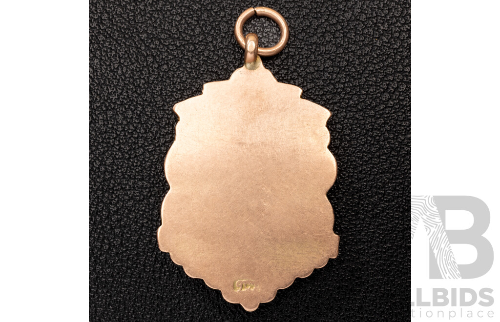 Antique 9ct Rose Gold Fob Sheild Medallion Pendant, 40mm, 4.27 Grams