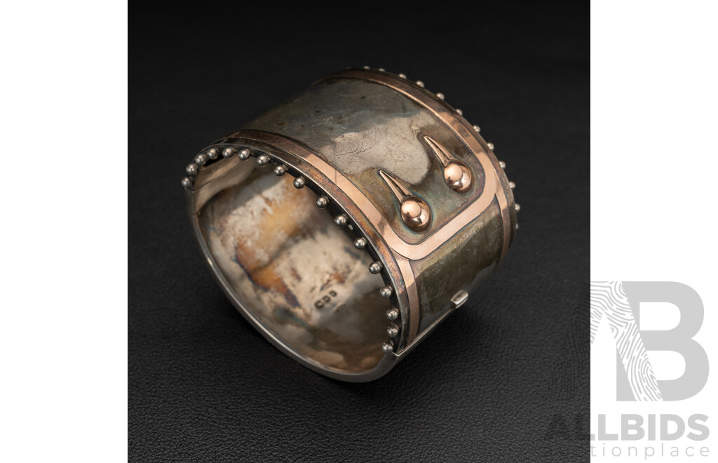 Antique Sterling Silver 1882 Birmingham Hinged Cuff Bangle, 43mm, 57mm Internal Diameter, 52.45 Grams