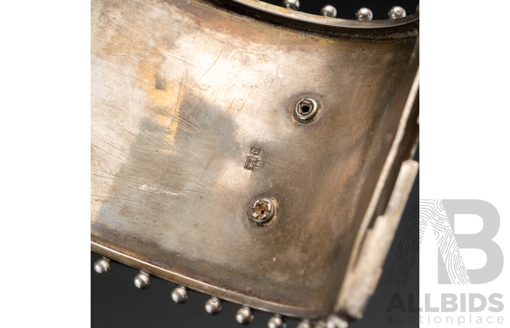 Antique Sterling Silver 1882 Birmingham Hinged Cuff Bangle, 43mm, 57mm Internal Diameter, 52.45 Grams