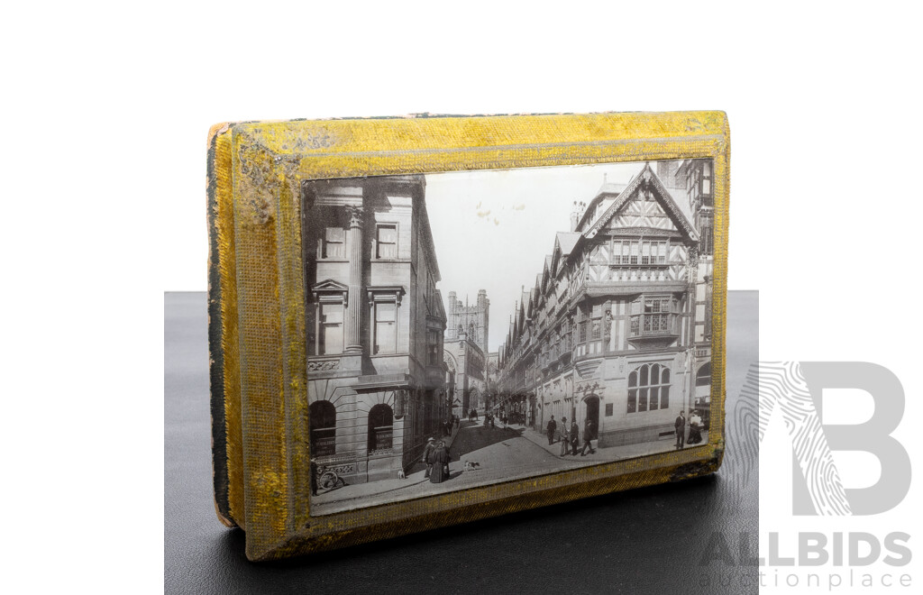 Collection of Antique & Vintage Pieces in an Early Vintage Hinged Trinket Box, Incl. Antique Panel Belt