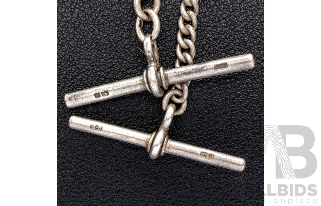 Antique Sterling Silver (2) Fob Chains, Both Birmingham 1908, with Other Silver, 53.10 Grams