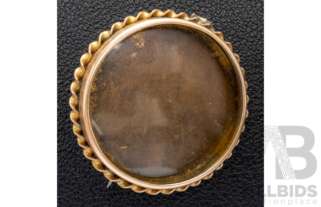 Antique 9ct Gold Locket/memorial Brooch, 37mm Diameter, 8.82 Grams