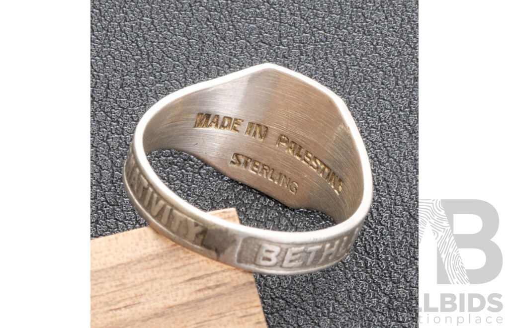 'Bethlehem Church of Nativity' Vintage Sterling Silver Signet Ring, Size S, 3.16 Grams