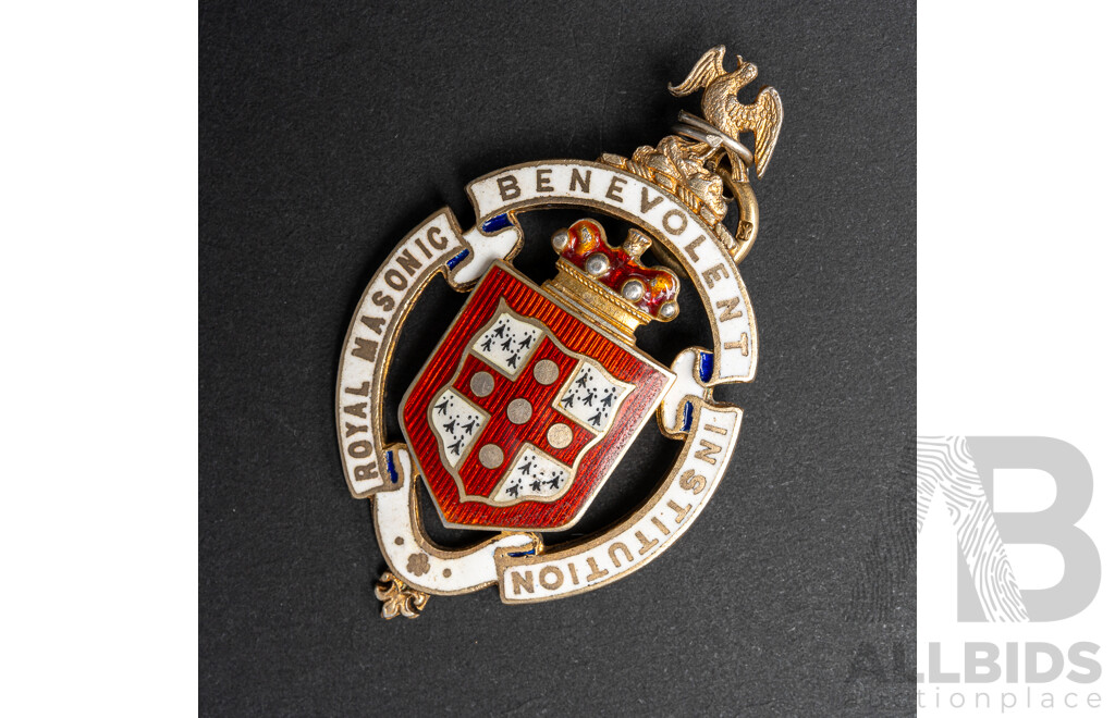 Antique Sterling Silver Enamel Royal Masonic Benevolent Institution Medallion/pendant, London 1921, 13.98 Grams