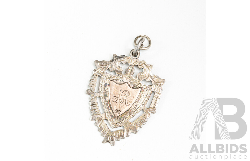 Antique Sterling Silver Medal Pendant, 1st Place 7th, 32mm, 3.82 Grams