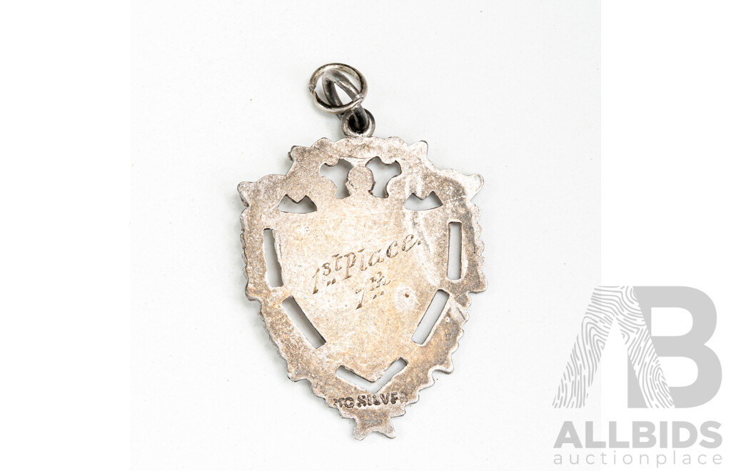 Antique Sterling Silver Medal Pendant, 1st Place 7th, 32mm, 3.82 Grams