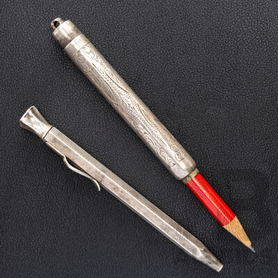 Antique Sterling Silver Pencil Holder Pendant & Vintage C.1940 Sterling Life Long Lead Holder, 44.24 Grams