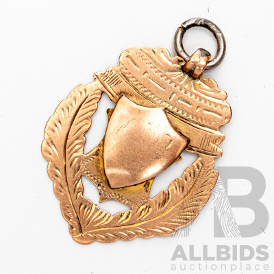 Antique 9ct Winners Medal Pendant with Cartouche, Dated 15-6-(19)14, 30mm, 2.83 Grams