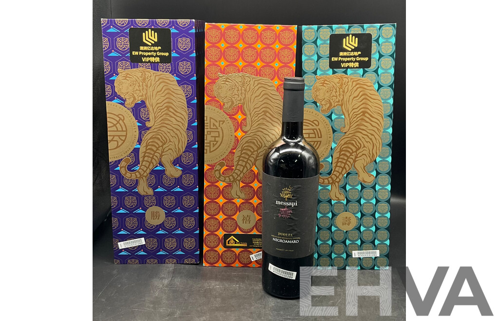 AUSWAN CREEK BIG TIGER Cabernet Sauvignon 1.5L X3, MESSAPI Puglia Negroamaro 750ml  - Lot of 4