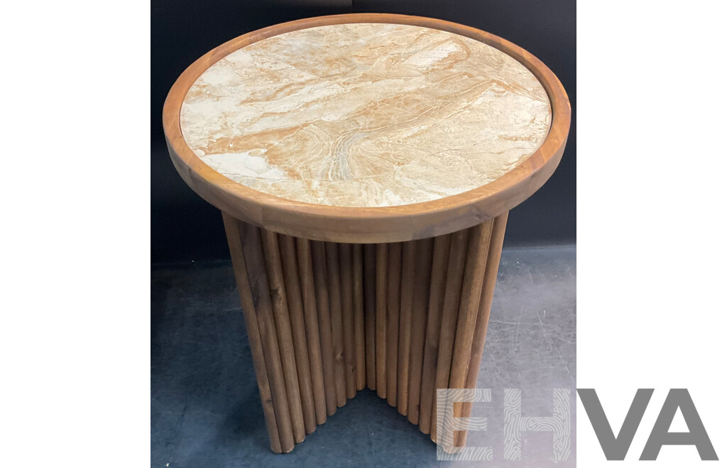 Marquee 400 X 400 X 480mm Natural Marble Tile Fluted Side Table