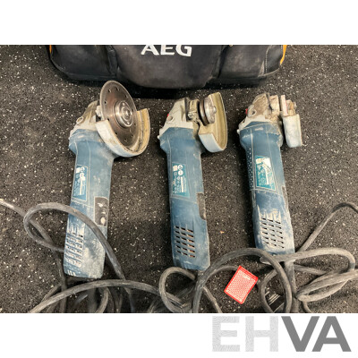 BOSH (GWS 7-125) Professional Angle Grinder X3 and AEG Carry Bag - Lot of 4