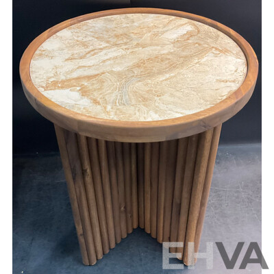 Marquee 400 X 400 X 480mm Natural Marble Tile Fluted Side Table