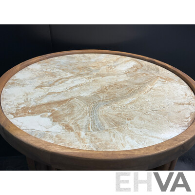 Marquee 400 X 400 X 480mm Natural Marble Tile Fluted Side Table