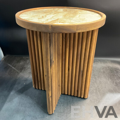 Marquee 400 X 400 X 480mm Natural Marble Tile Fluted Side Table