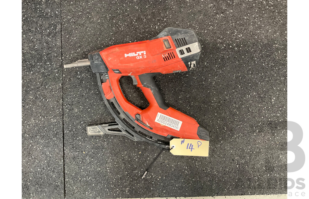 HILTI GX 3 Gas-actuated Fastening Tool & Milwaukee Angle Grinder (M18ONEFAG125XPDB) & Assorted Tools
