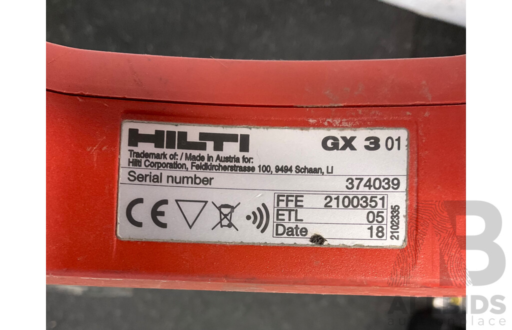 HILTI GX 3 Gas-actuated Fastening Tool & Milwaukee Angle Grinder (M18ONEFAG125XPDB) & Assorted Tools