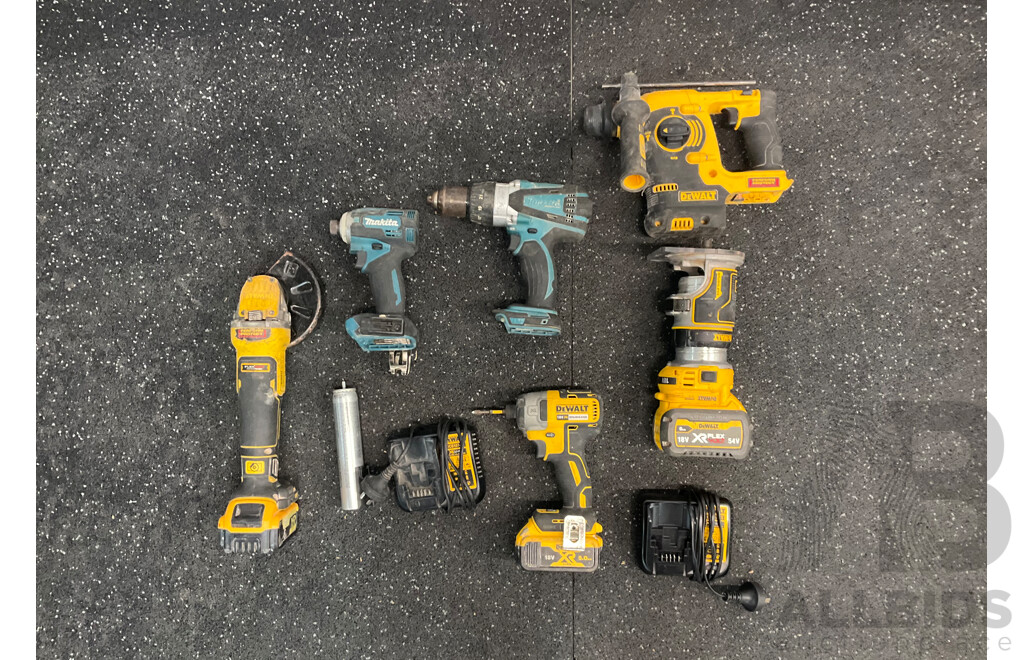 Assorted Tools Including DeWalt and Makita
