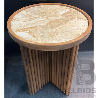 Marquee 400 X 400 X 480mm Natural Marble Tile Fluted Side Table